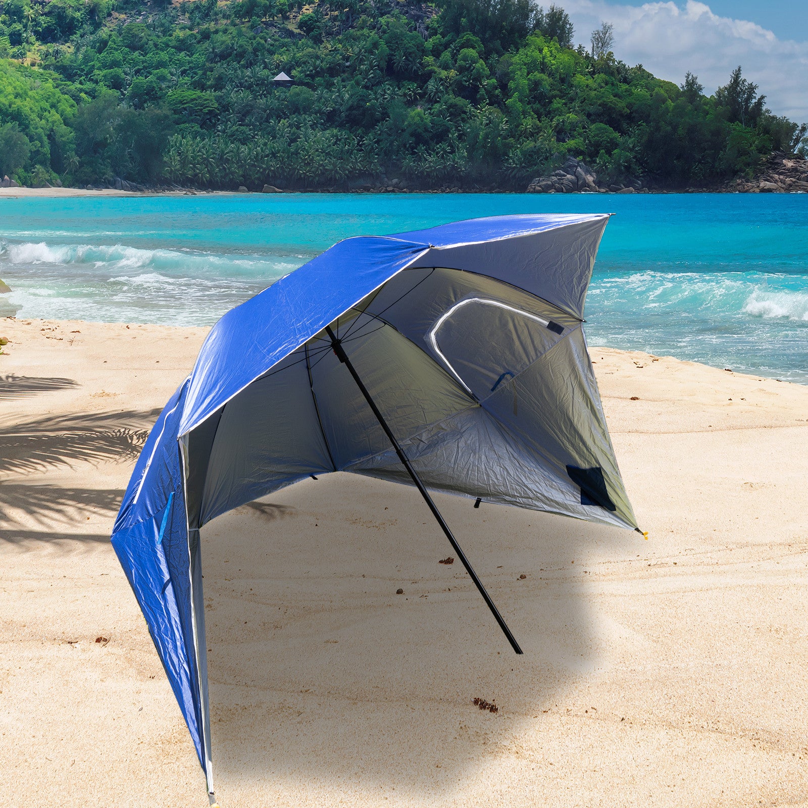 Havana Outdoors Beach Umbrella 2.4M Outdoor Garden Beach Portable Shade Shelter - Blue 4