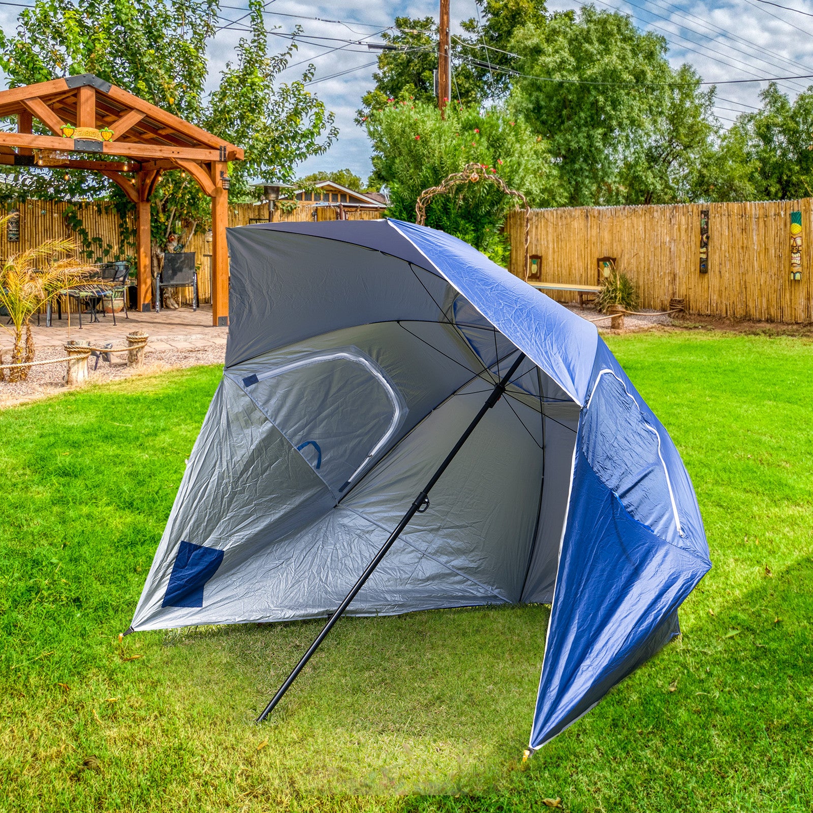 Havana Outdoors Beach Umbrella 2.4M Outdoor Garden Beach Portable Shade Shelter - Blue 5