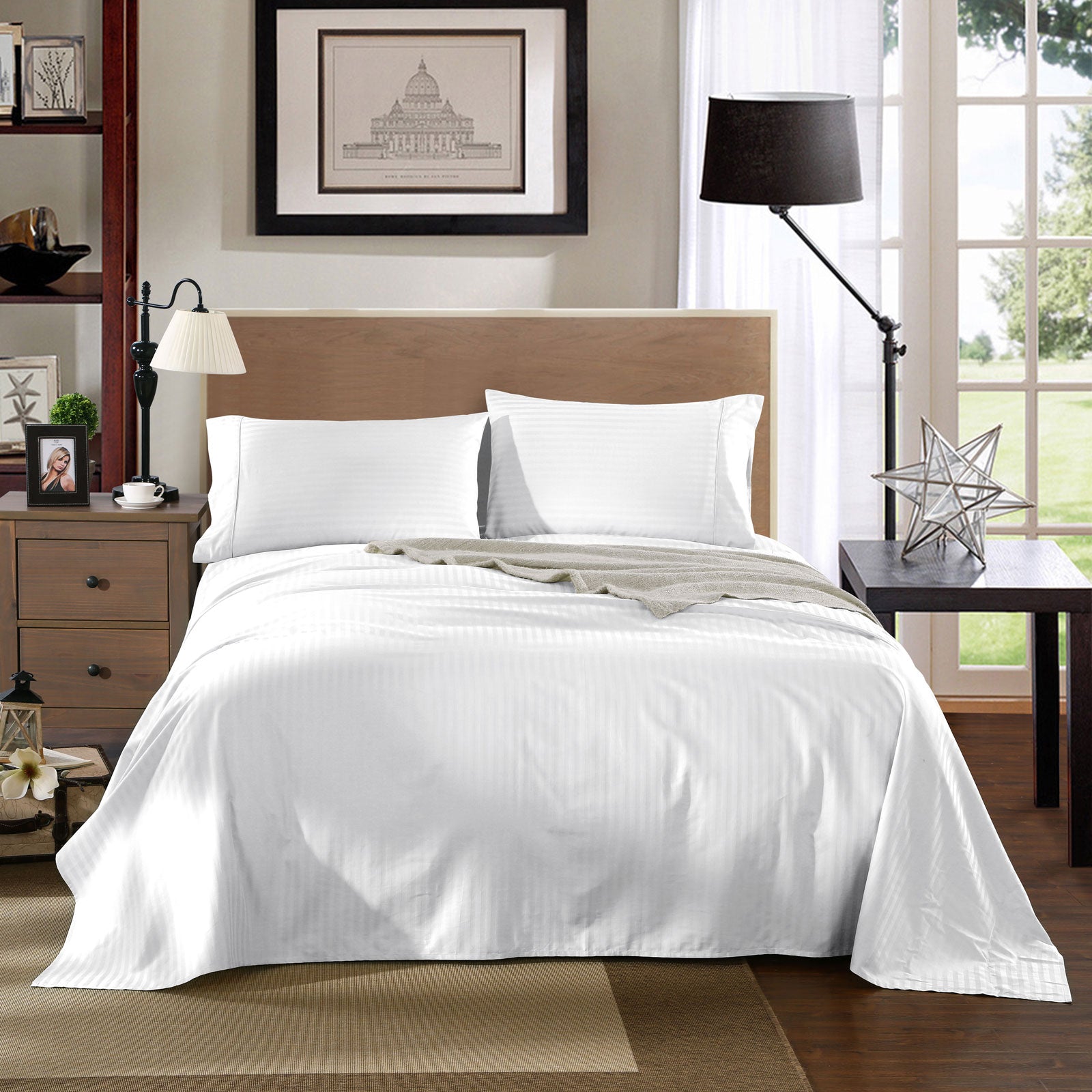 Kensington 1200 Thread Count 100% Egyptian Cotton Sheet Set Stripe Hotel Grade - King - White 5