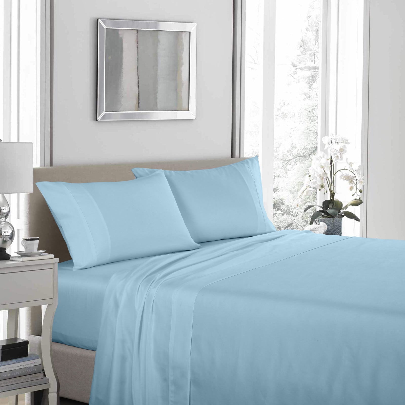 Royal Comfort 1200 Thread Count Sheet Set 4 Piece Ultra Soft Satin Weave Finish - King - Sky Blue 3