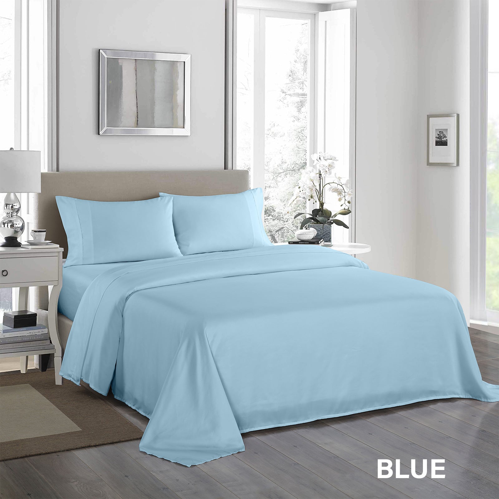 Royal Comfort 1200 Thread Count Sheet Set 4 Piece Ultra Soft Satin Weave Finish - King - Sky Blue 6
