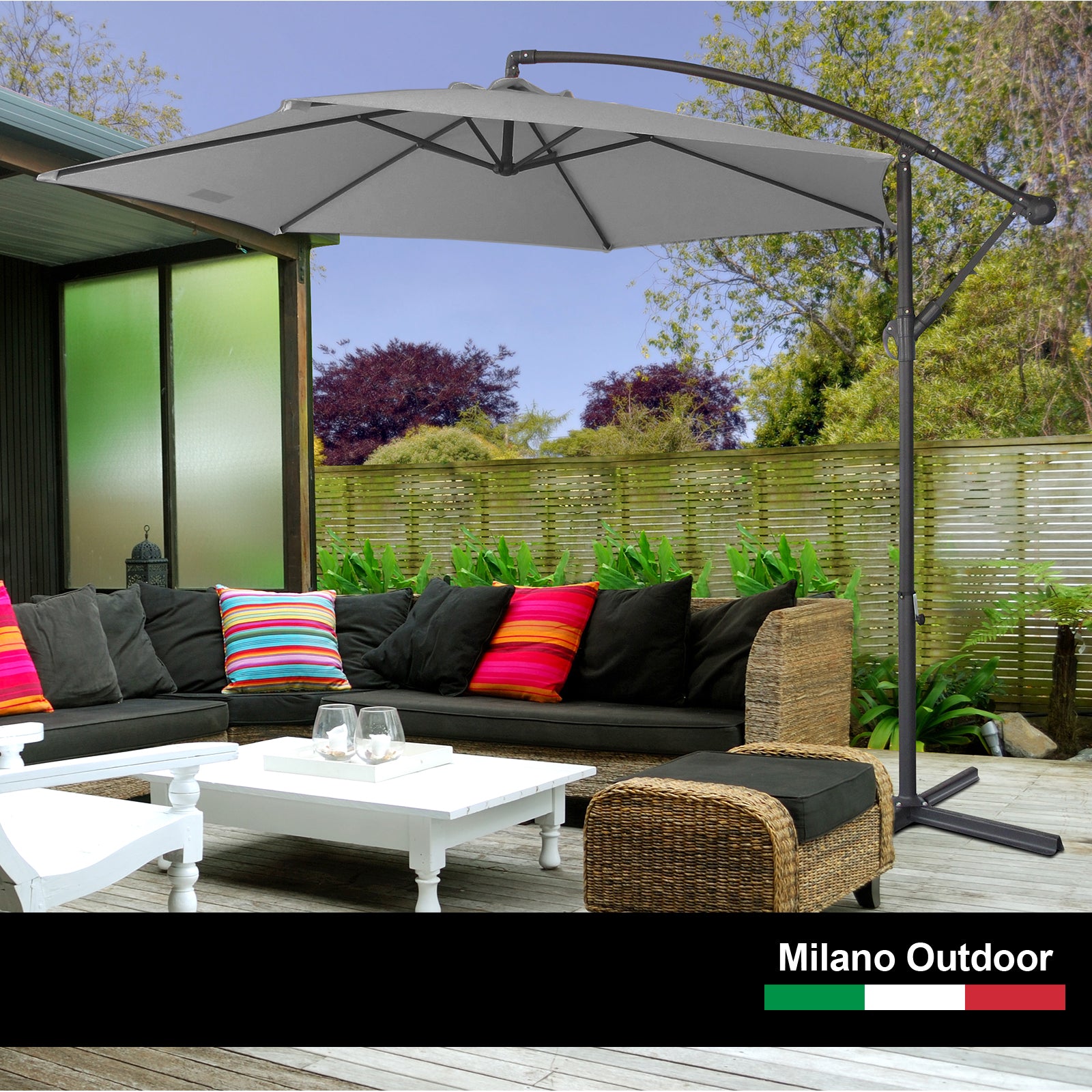 Milano 3M Outdoor Umbrella Cantilever With Protective Cover Patio Garden Shade - Grey 4