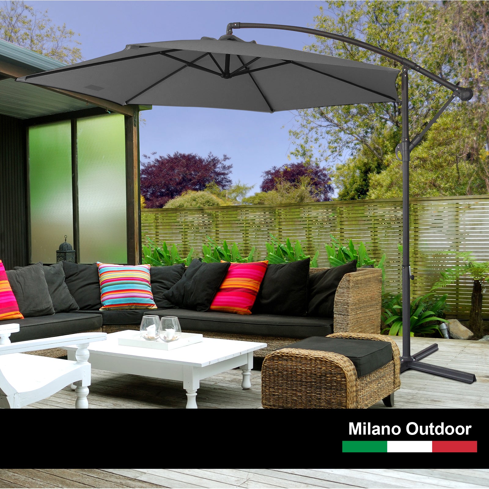 Milano 3M Outdoor Umbrella Cantilever With Protective Cover Patio Garden Shade - Charcoal 3