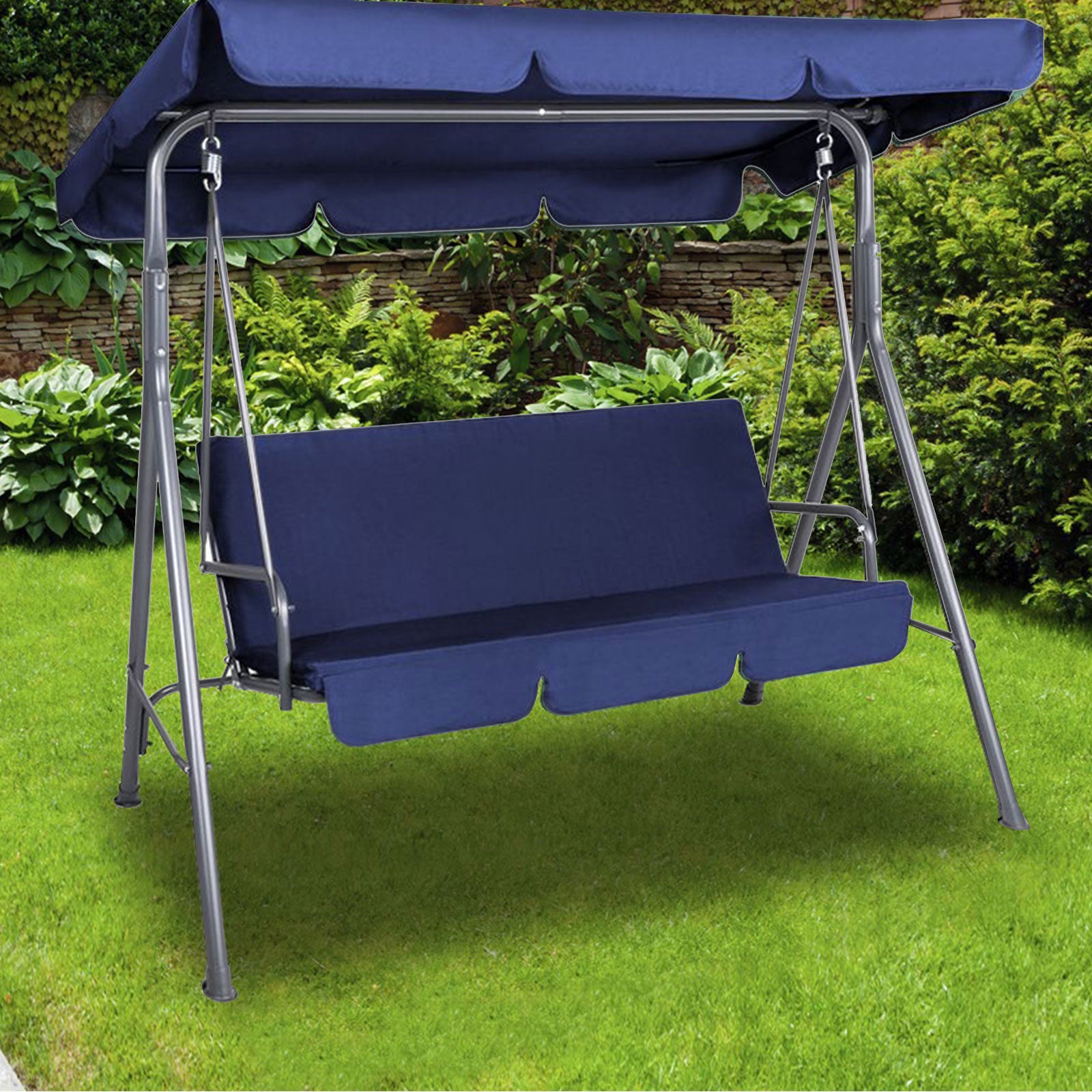 Milano Outdoor Swing Bench Seat Chair Canopy Furniture 3 Seater Garden Hammock - Dark Blue 3