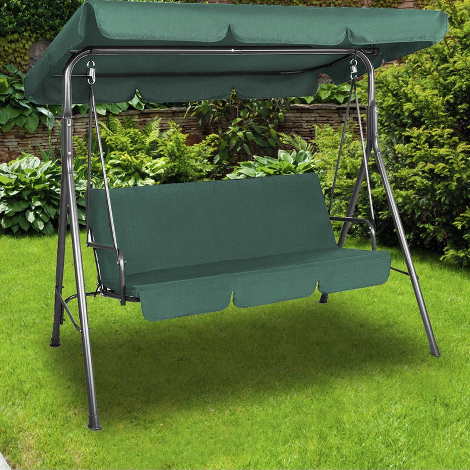 Milano Outdoor Swing Bench Seat Chair Canopy Furniture 3 Seater Garden Hammock - Dark Green 3