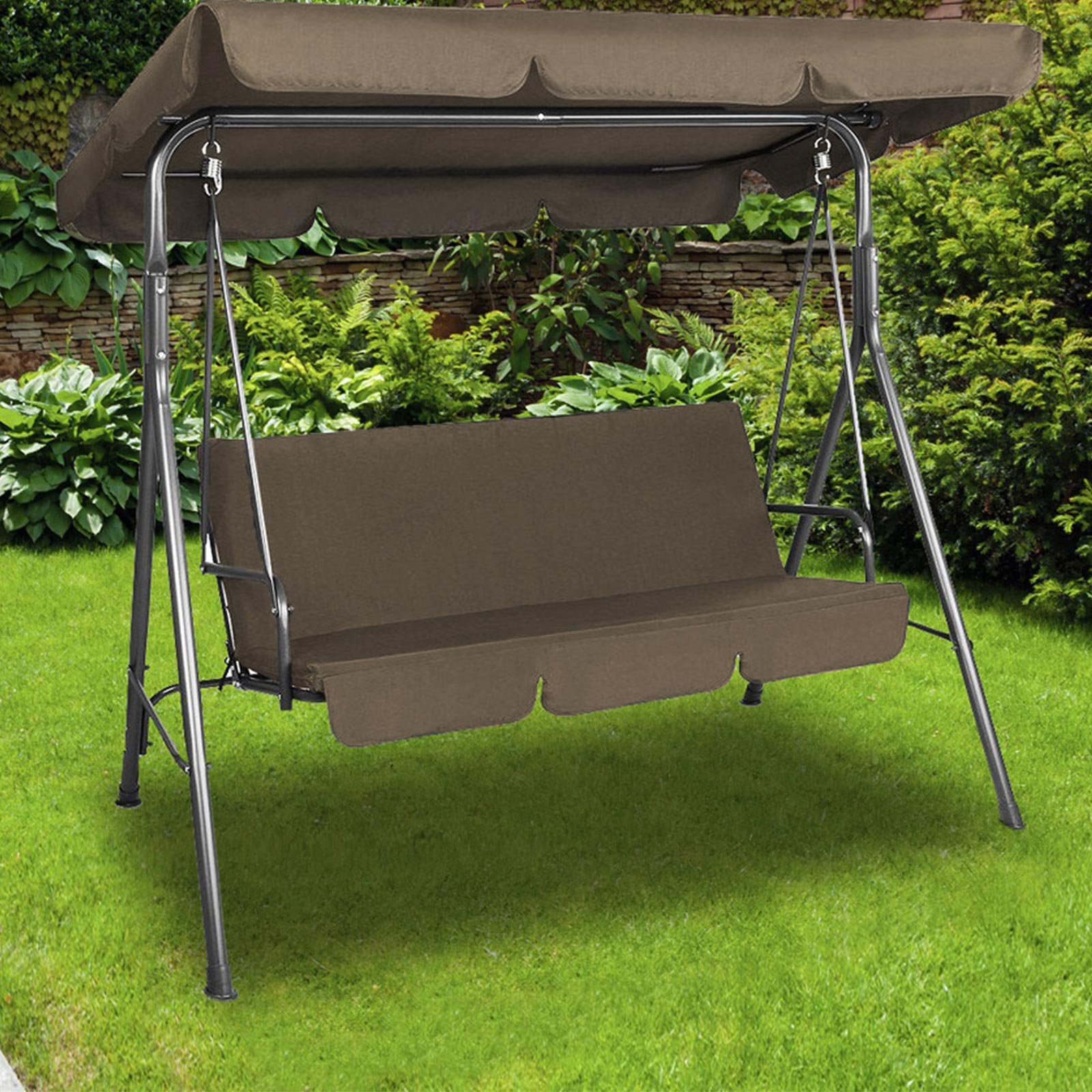 Milano Outdoor Swing Bench Seat Chair Canopy Furniture 3 Seater Garden Hammock - Coffee 3