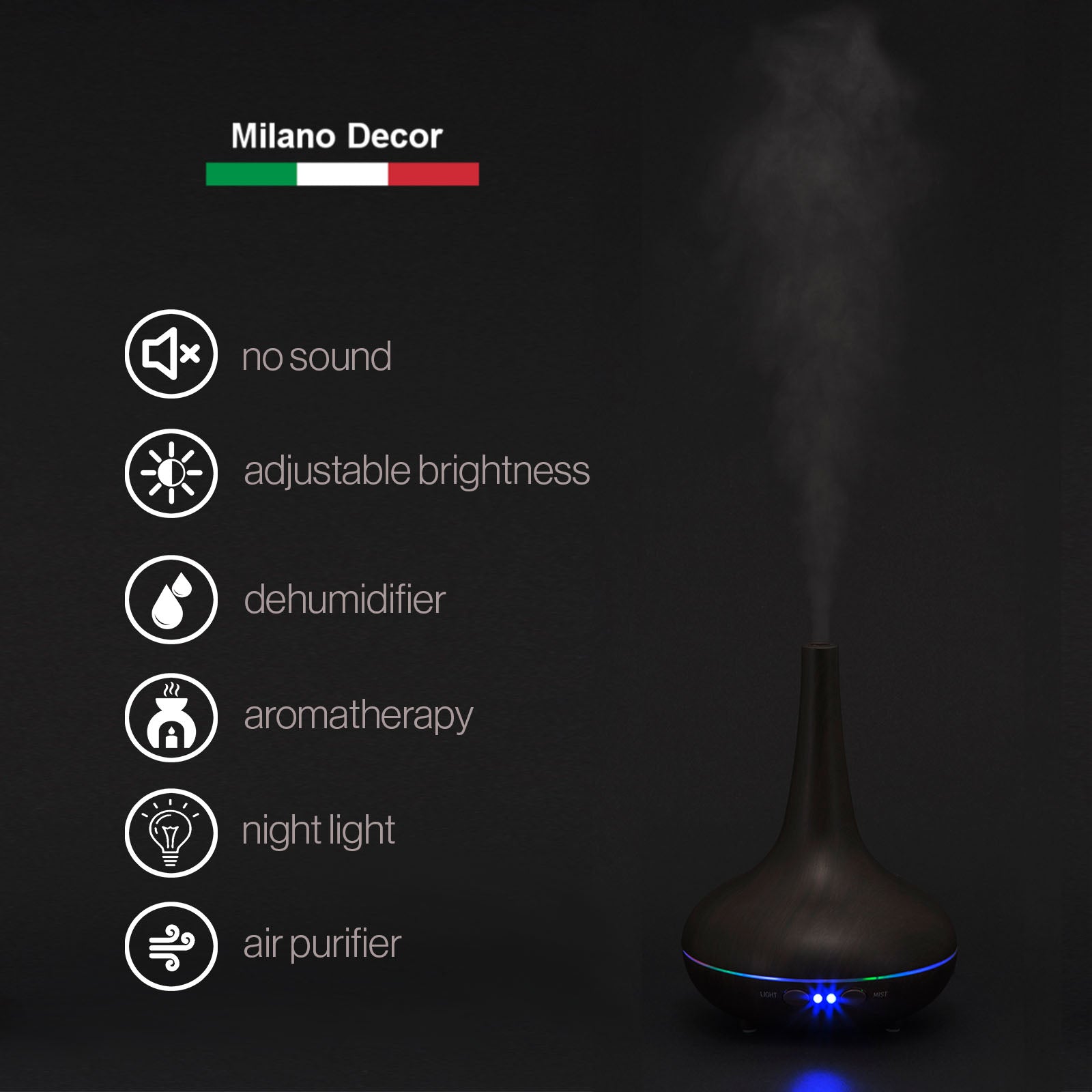 Essential Oil Diffuser Ultrasonic Humidifier Aromatherapy LED Light 200ML 3 Oils - Dark Wood Grain 4