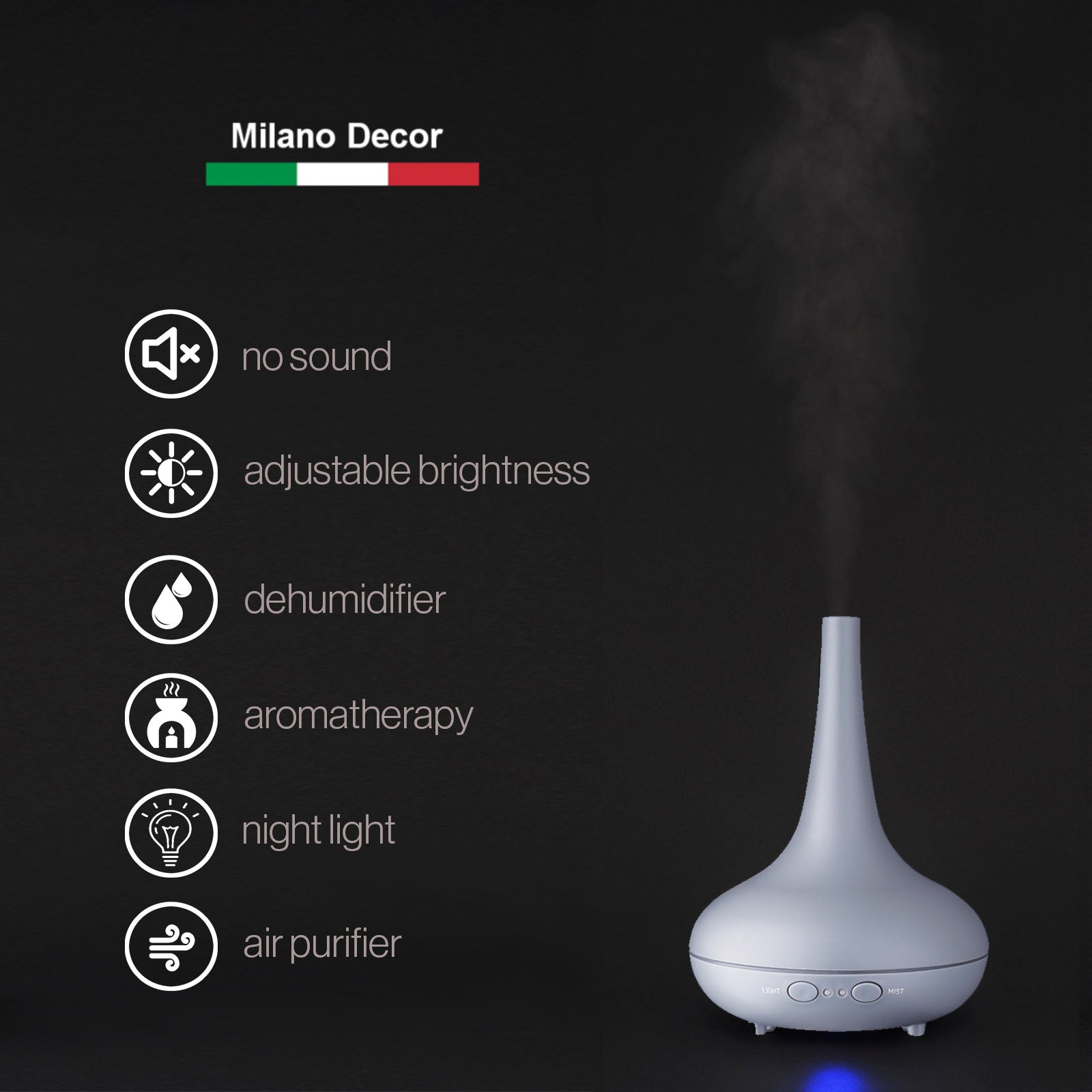 Essential Oil Diffuser Ultrasonic Humidifier Aromatherapy LED Light 200ML 3 Oils - Matte Grey 4