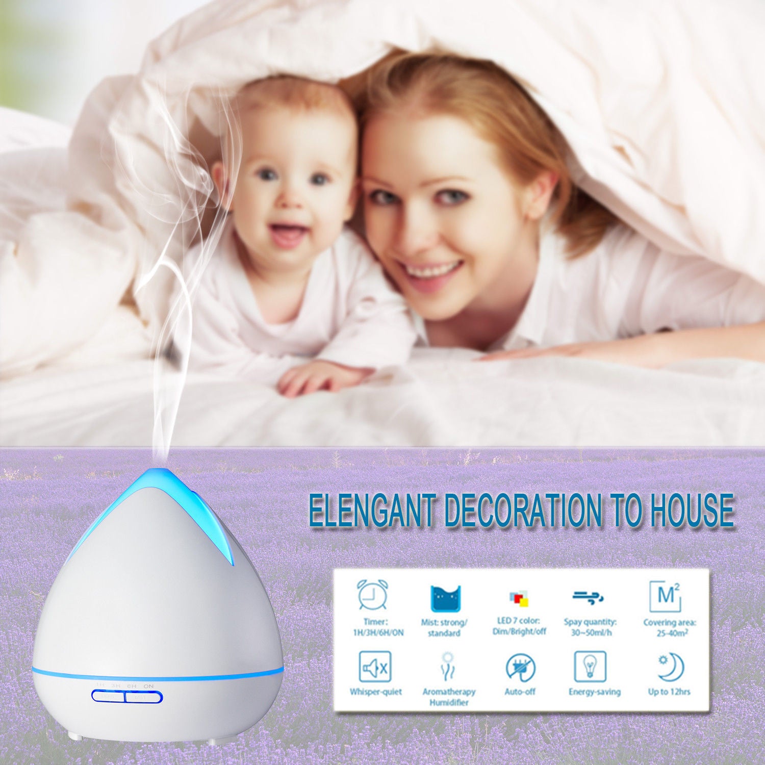 Essential Oils Ultrasonic Aromatherapy Diffuser Air Humidifier Purify 400ML - White 7