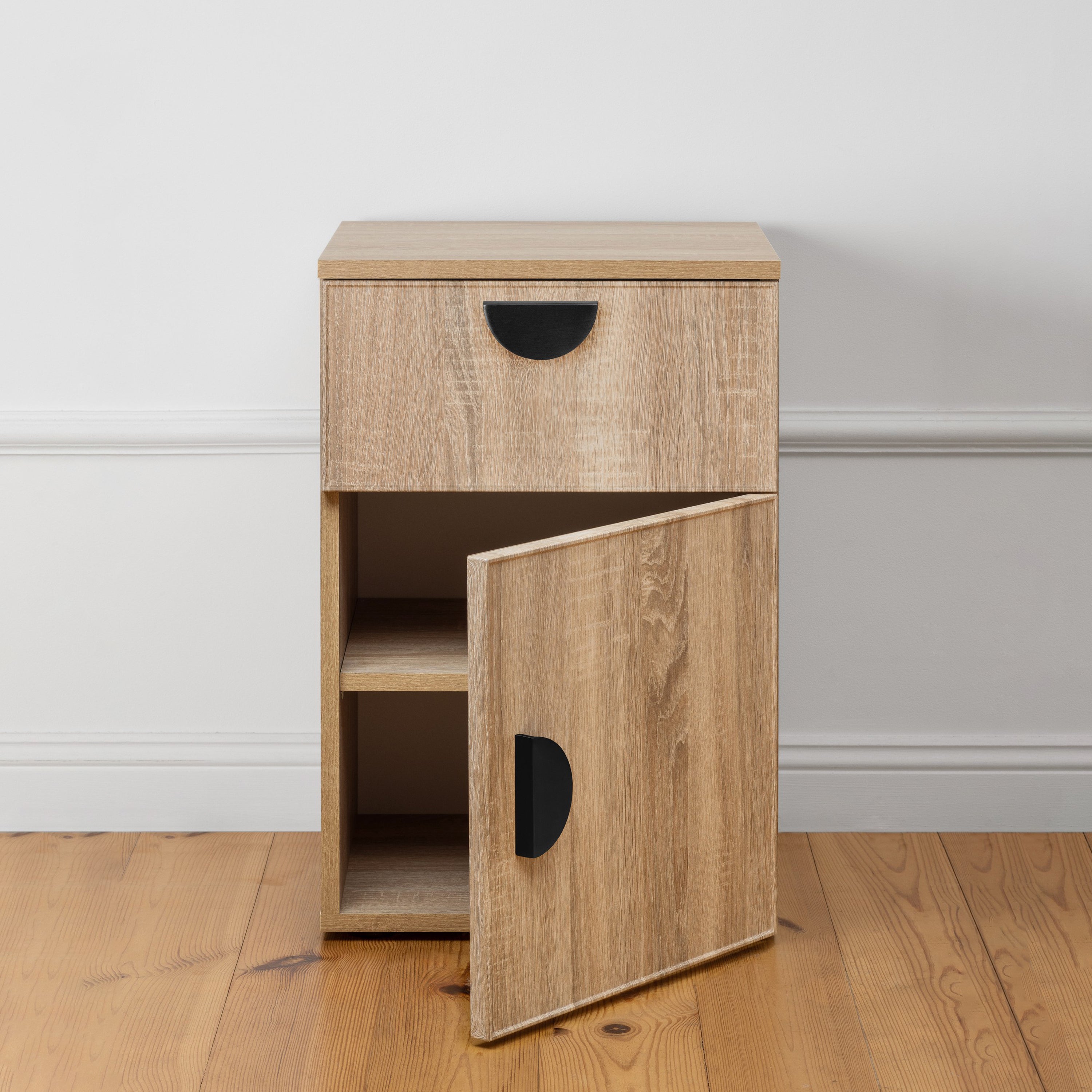 PORTO BEDSIDE TABLE - NATURAL OAK - SLIM - HALF MOON BLACK 3