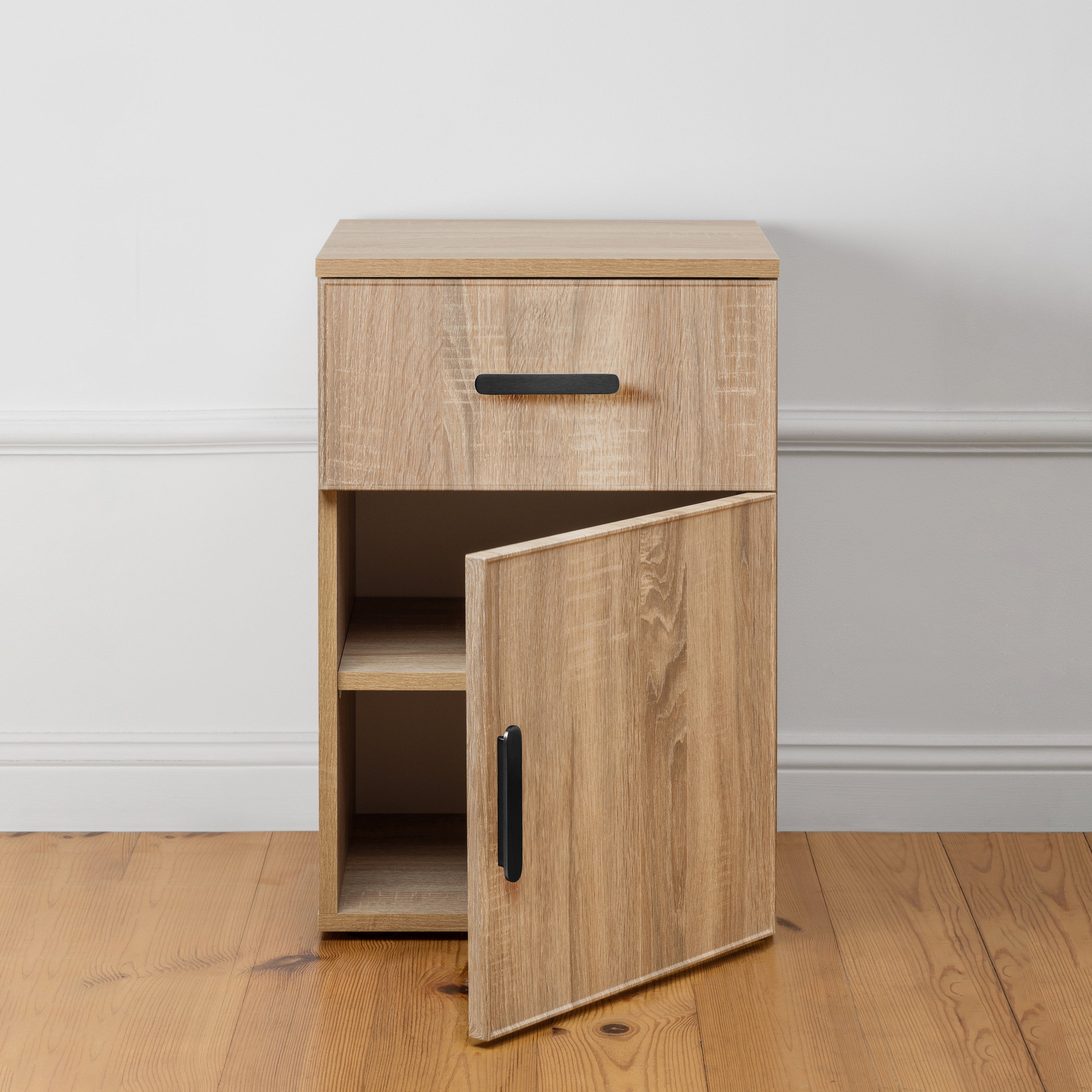 PORTO BEDSIDE TABLE - NATURAL OAK - SLIM - OVAL BLACK 3