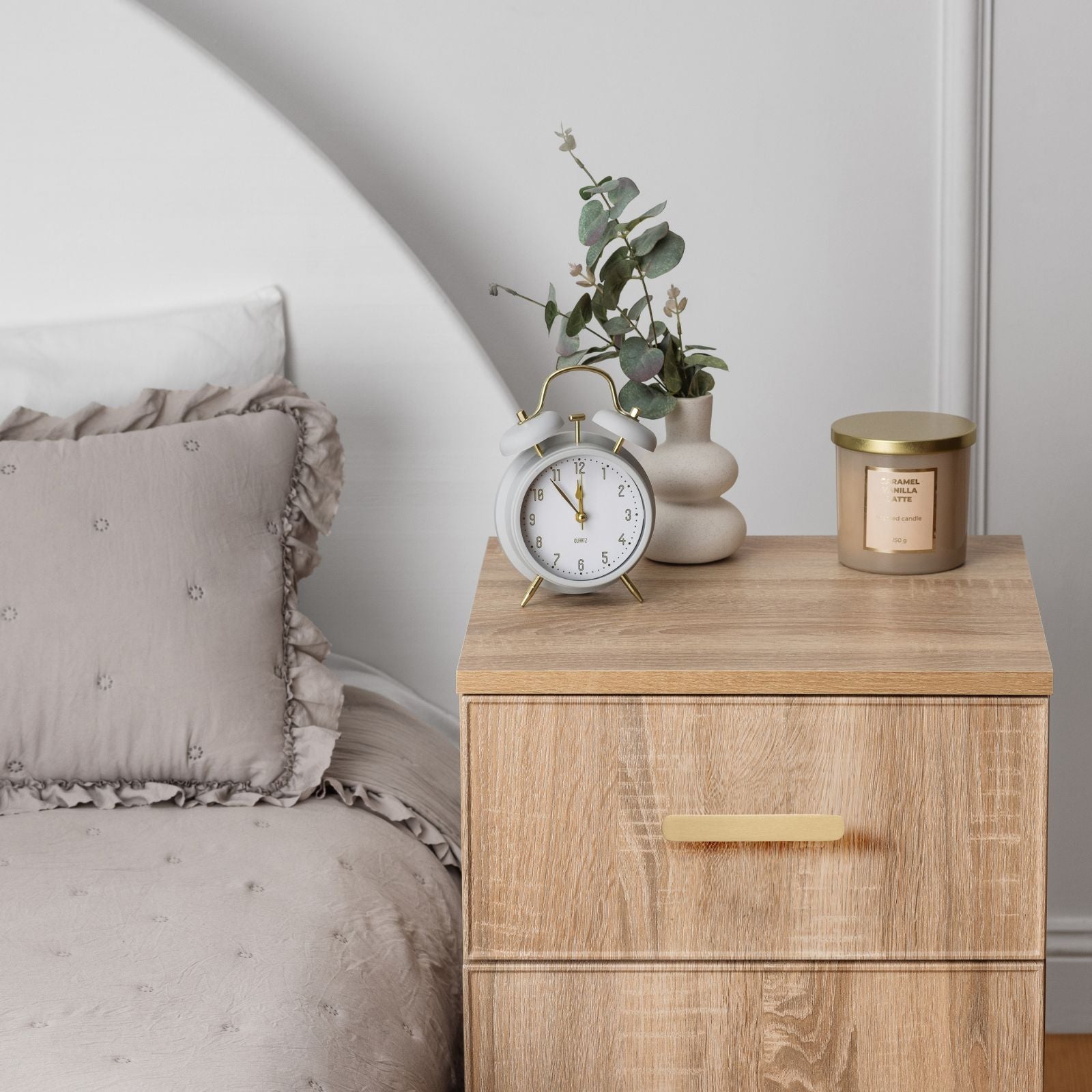 PORTO BEDSIDE TABLE - NATURAL OAK - SLIM - OVAL BRASS 3