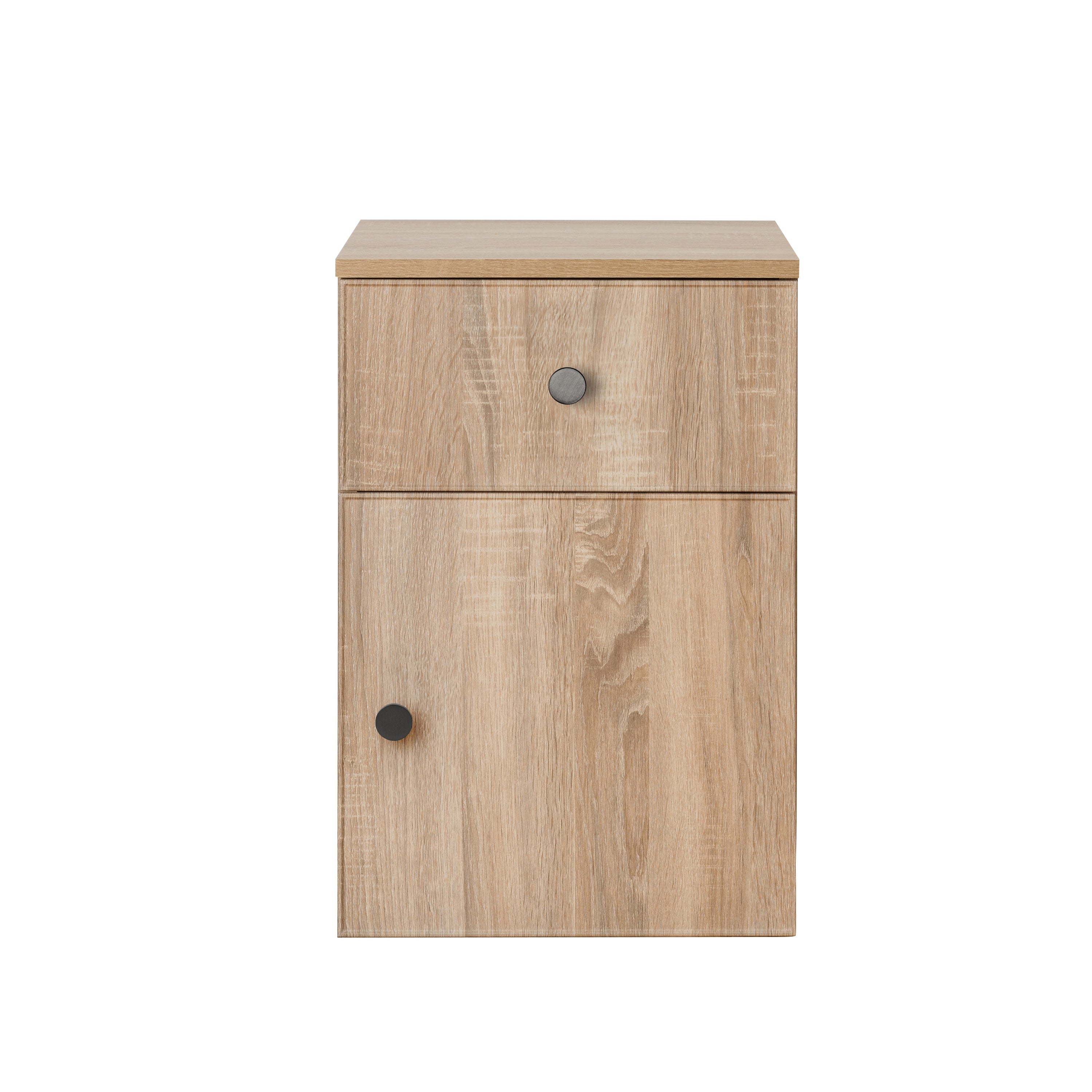 PORTO BEDSIDE TABLE - NATURAL OAK - SLIM - ROUND BLACK 4