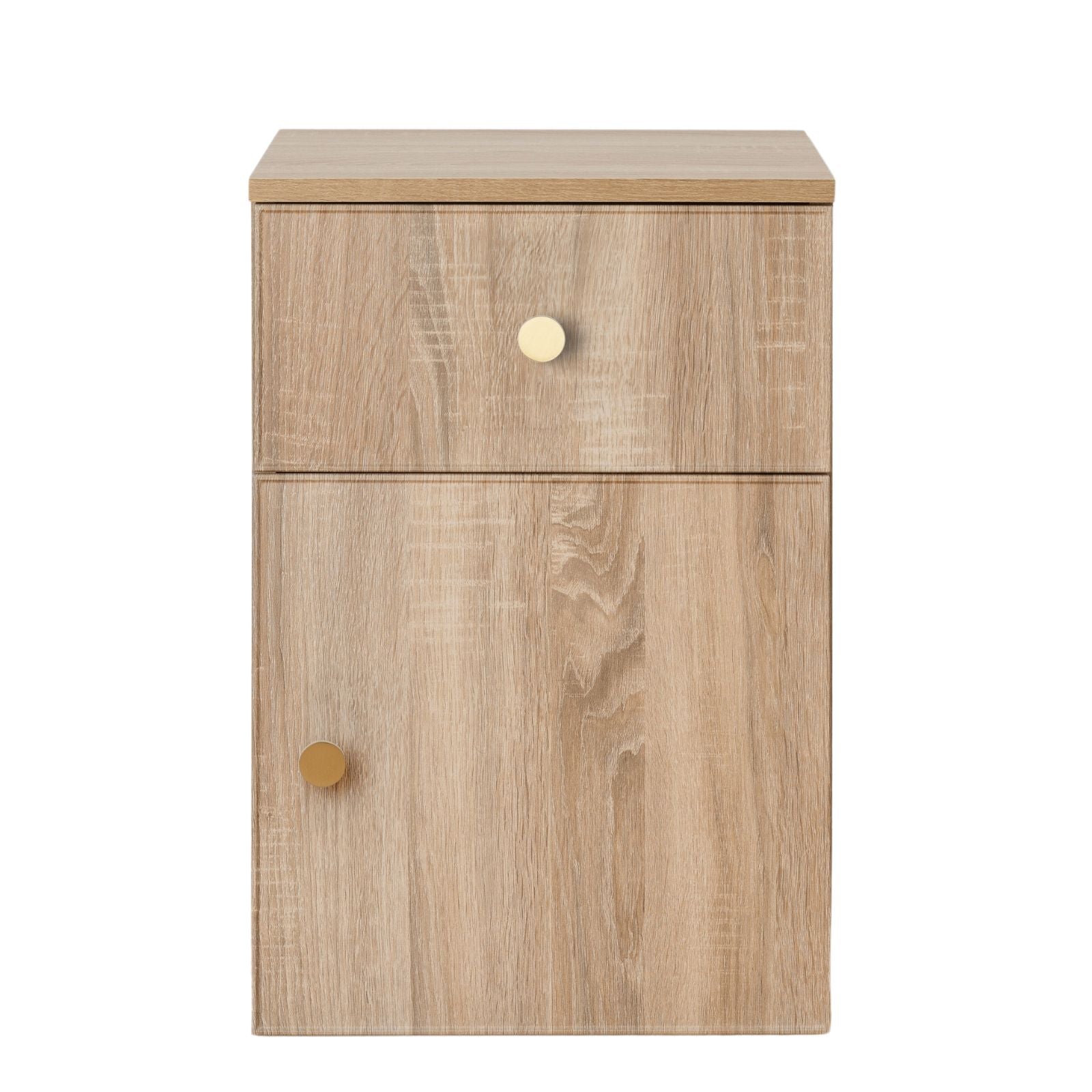 PORTO BEDSIDE TABLE - NATURAL OAK - SLIM - ROUND BRASS 3
