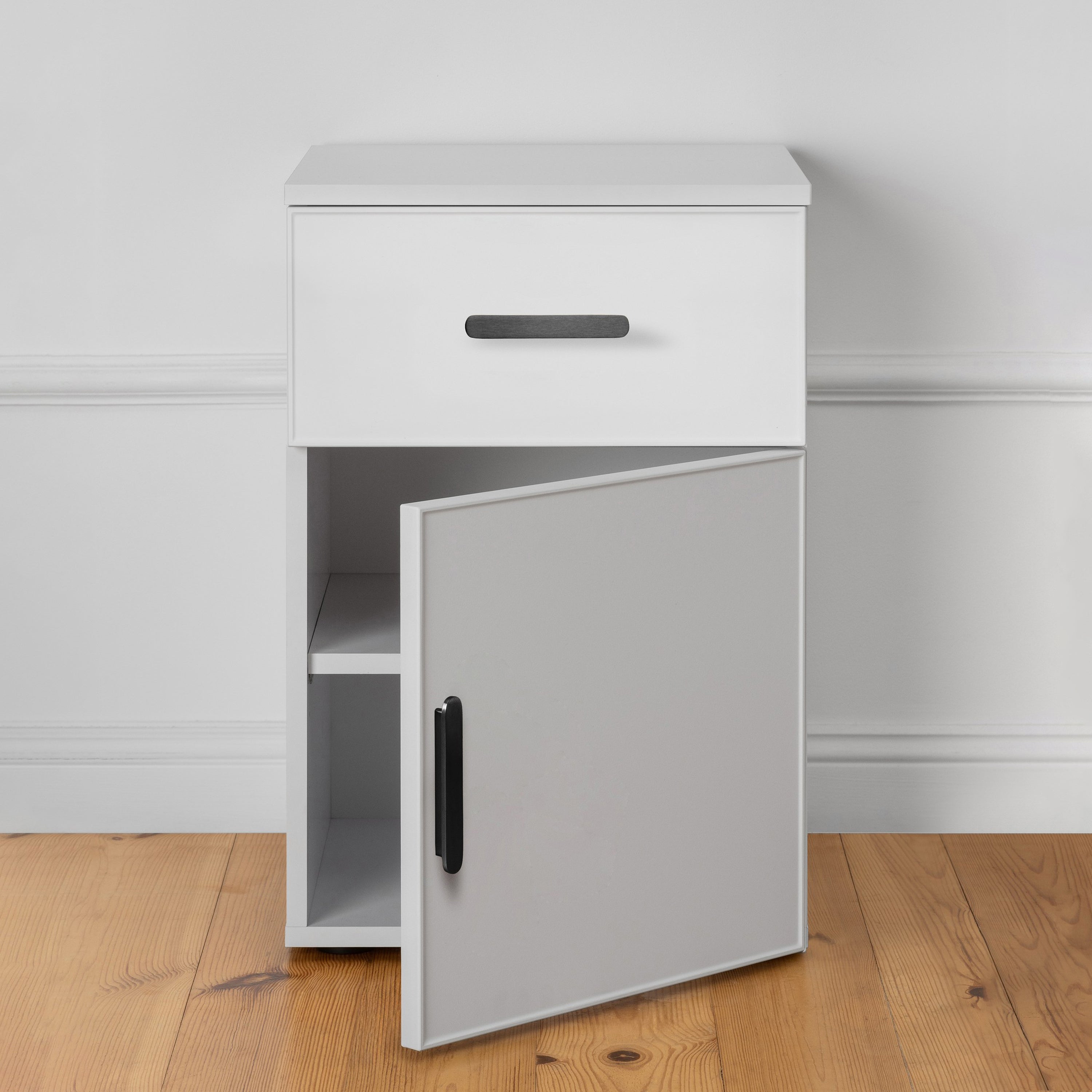 PORTO BEDSIDE TABLE - WHITE - SLIM - OVAL BLACK 3
