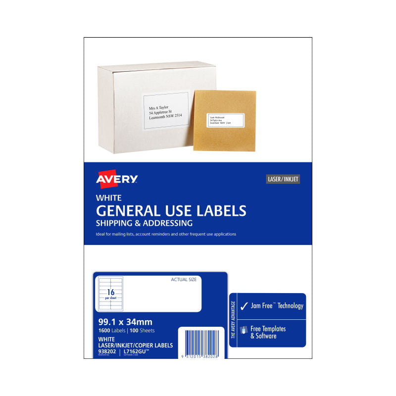 AVERY Gen Label L7162GU 16Up Bx100 3