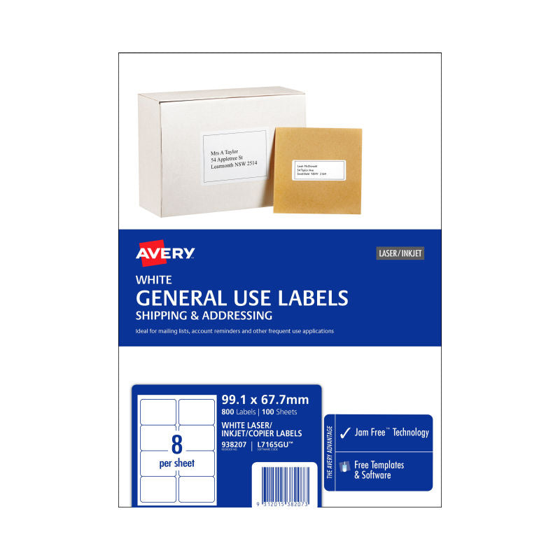 AVERY Gen Label L7165GU 8Up Bx100 3