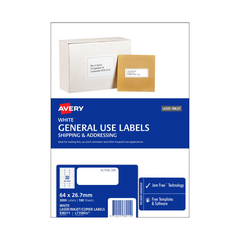 AVERY Gen Label L7158GU 30Up Bx100 3