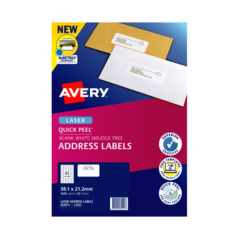 AVERY Laser Label L7651 65Up Pack of 25 3