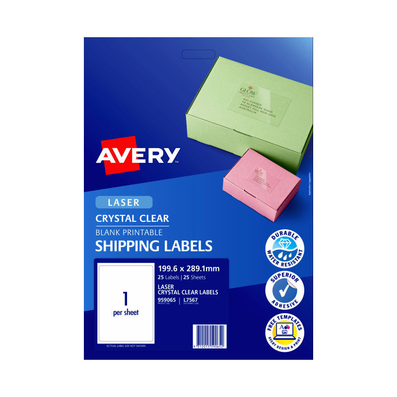 AVERY Laser Label Clear L7567 1Up Pack of 25 3