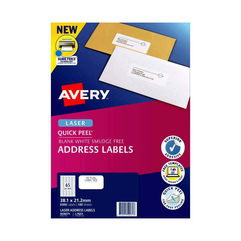 AVERY Laser Label QP L7651 65L Pack of 100 3