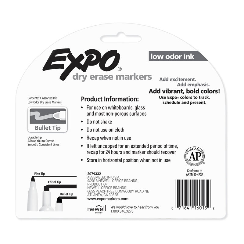 EXPO White Board Marker Bullet Tip Ast Pack of 4 in Box of 6 3