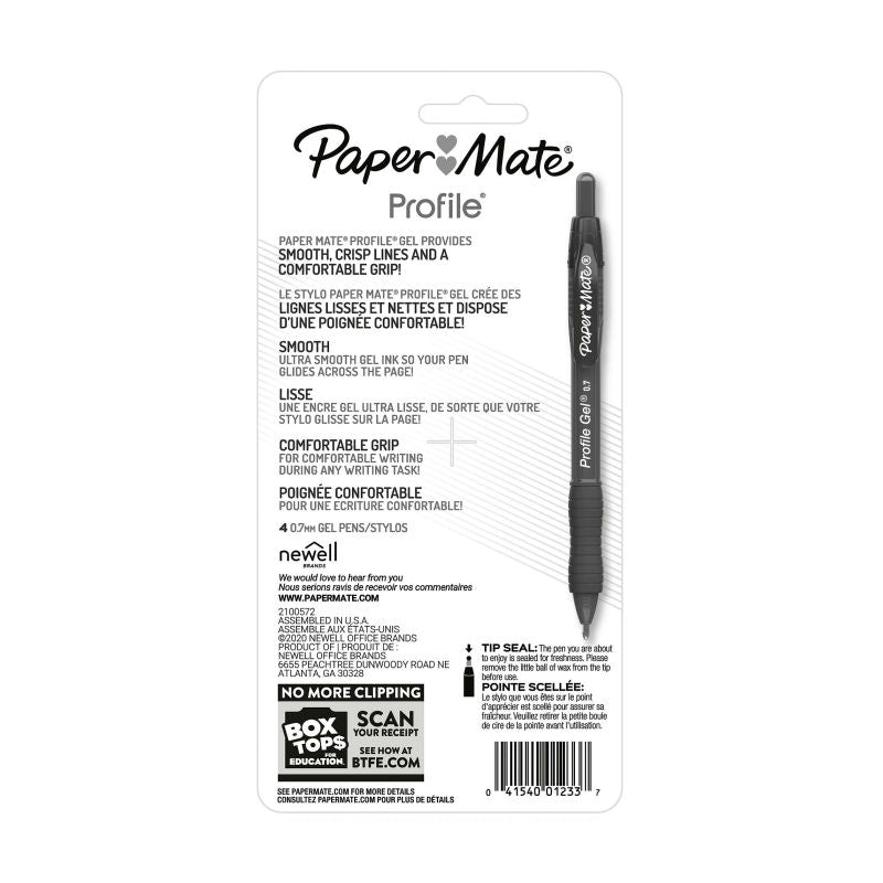PAPER MATE Prfl Gel 0.7mm Ast Pack of 4 Box of 6 4