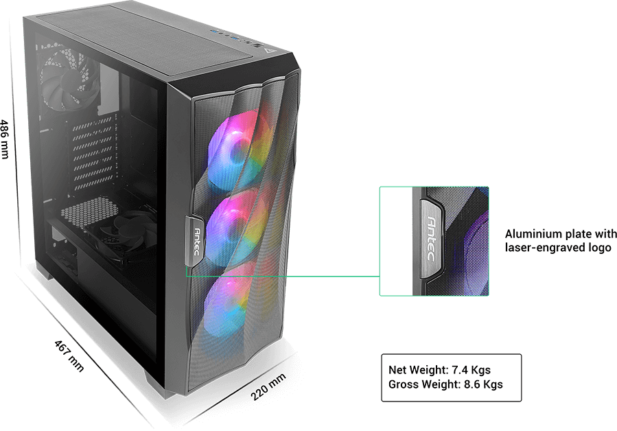 ANTEC DF700 FLUX Wave Mesh Front, High Airflow, Tempered Glass with 3x ARGB Fan Front, 1x Rear, 1x PSU Shell (Reverse Fan blade) ATX Gaming Case 10