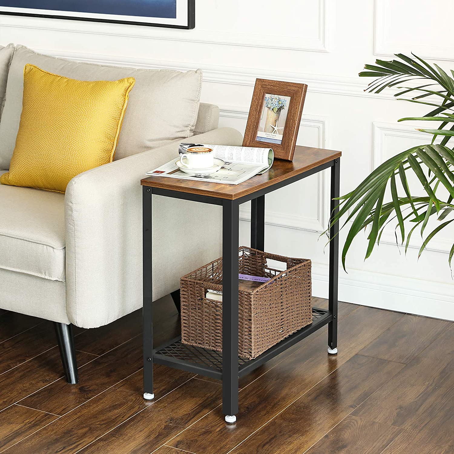 Industrial Side Table 2-Tier With Mesh and Metal Frame Rustic Brown 4