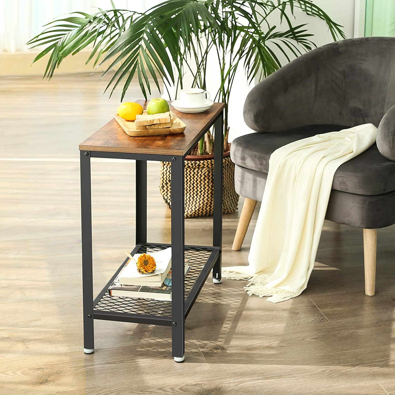 Industrial Side Table 2-Tier With Mesh and Metal Frame Rustic Brown 5