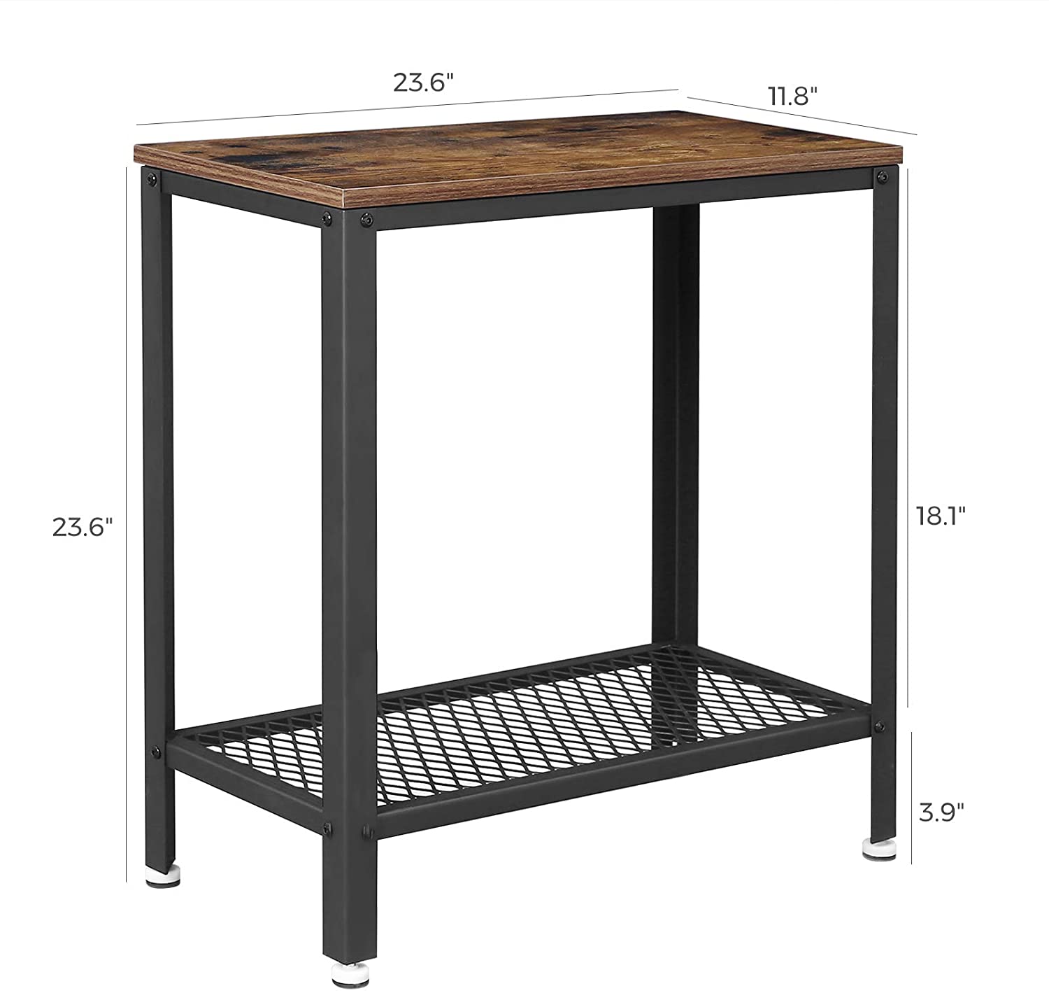 Industrial Side Table 2-Tier With Mesh and Metal Frame Rustic Brown 6
