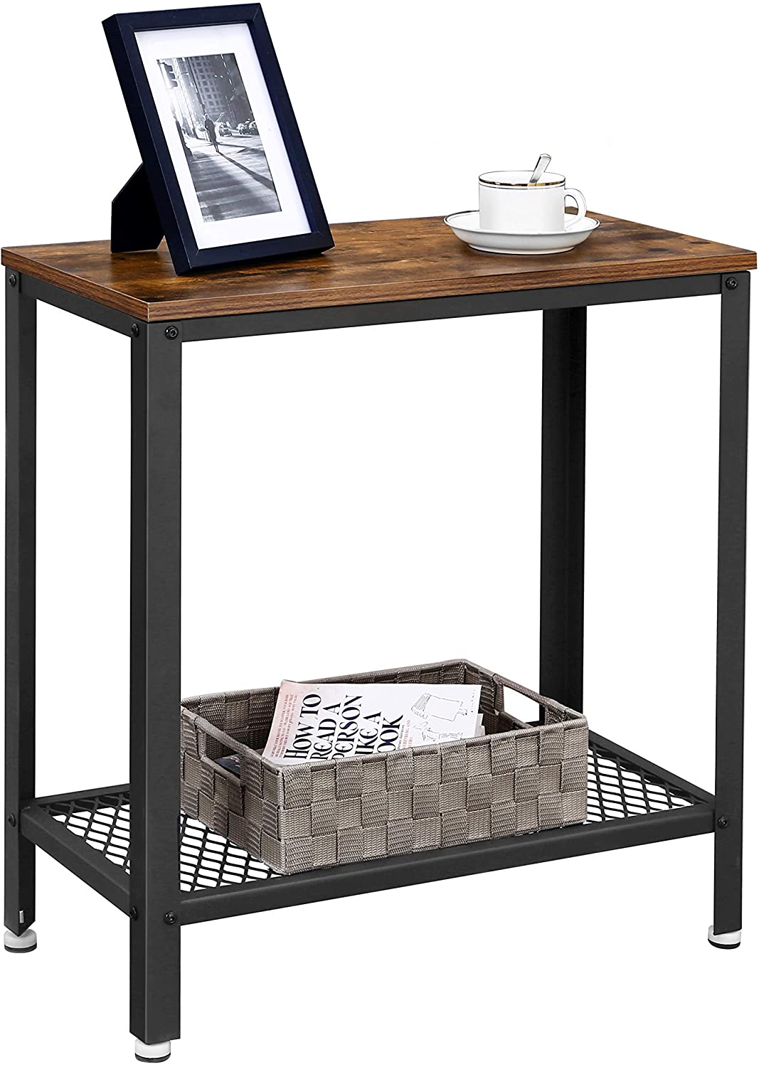 Industrial Side Table 2-Tier With Mesh and Metal Frame Rustic Brown 7