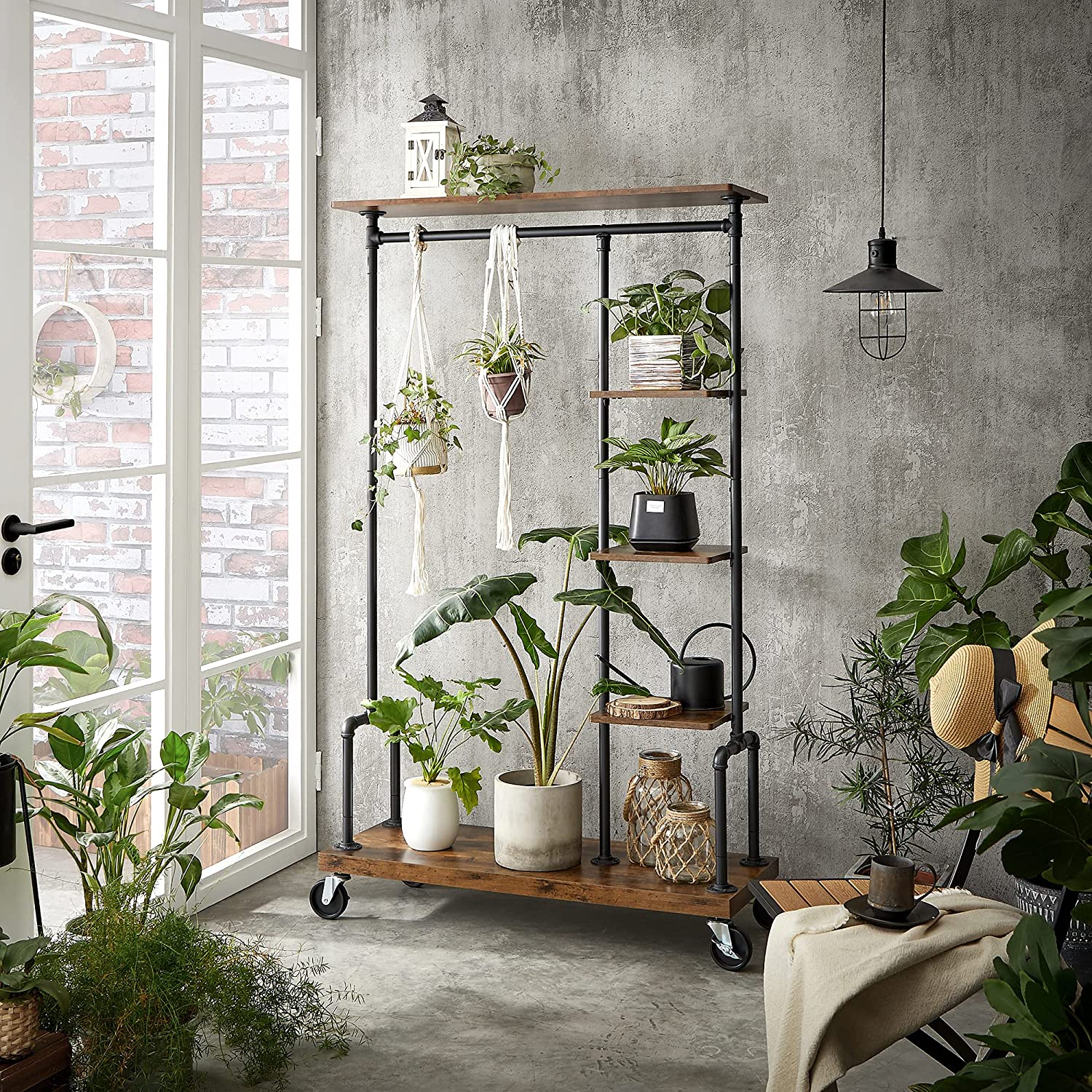 Clothing Garment Rack on Wheels with 5-Tier, Industrial Pipe Style, Rustic Brown 8