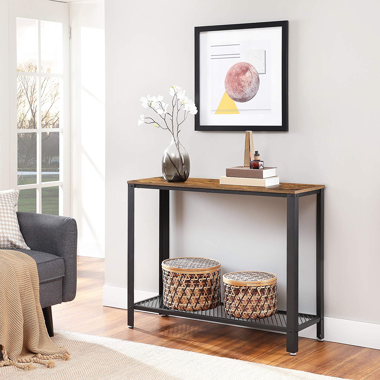 Console Table Metal Frame Rustic Brown 3