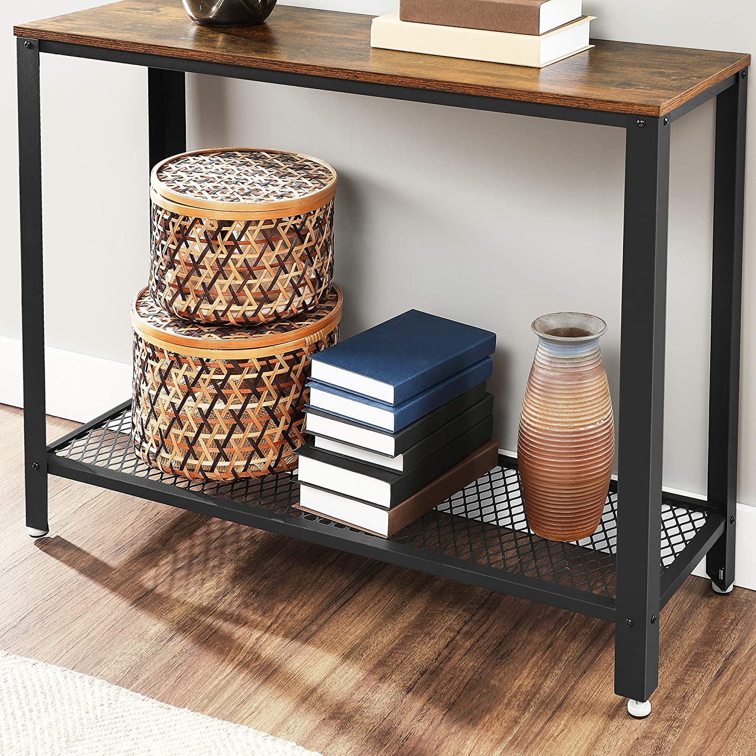 Console Table Metal Frame Rustic Brown 7