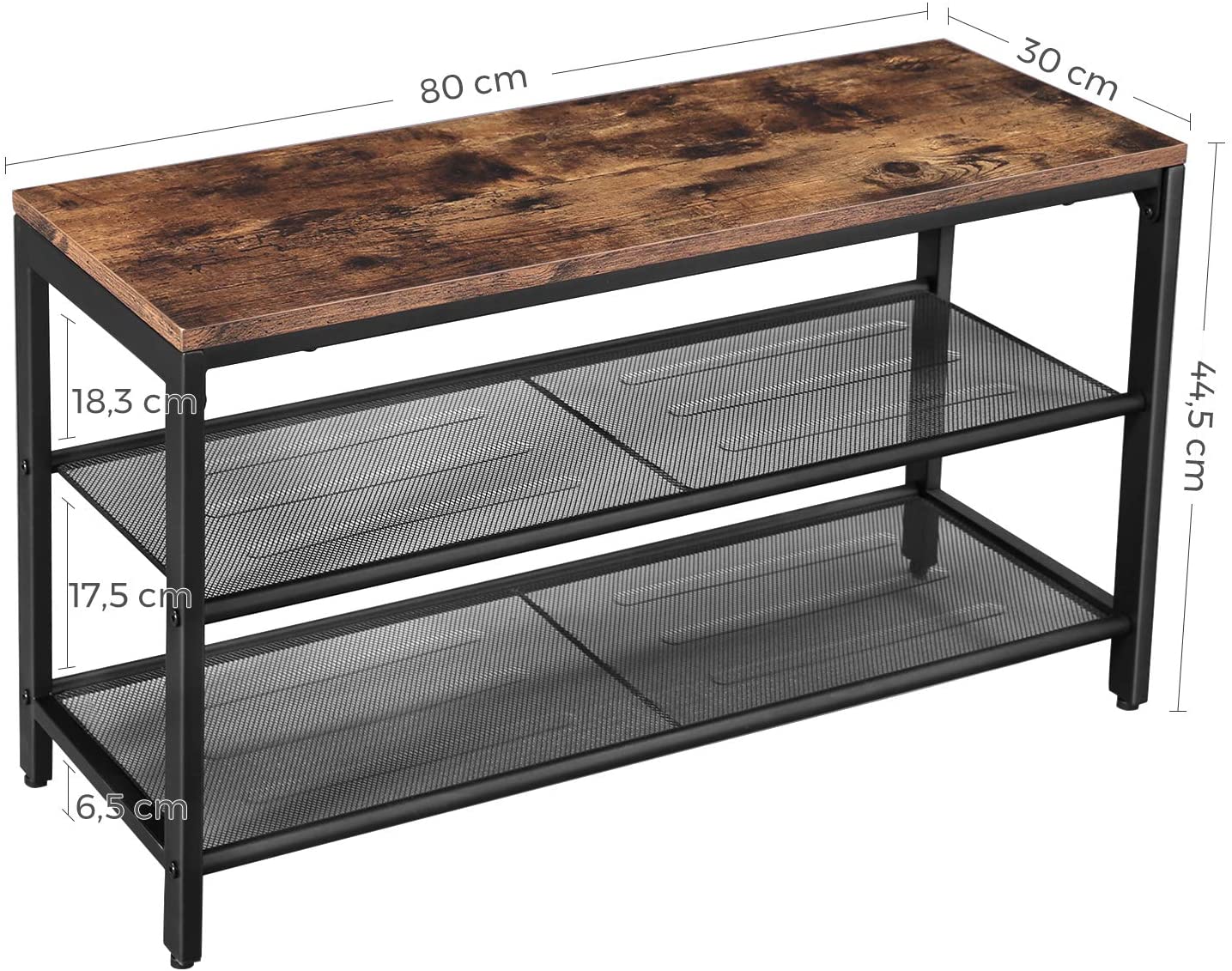 Shoe Rack with 2 Mesh Shelves, Rustic Brown and Black 5