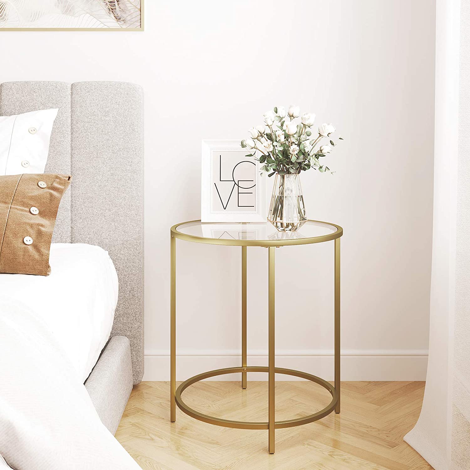 Gold Round Side Table with Golden Metal Frame Robust and Stable 3