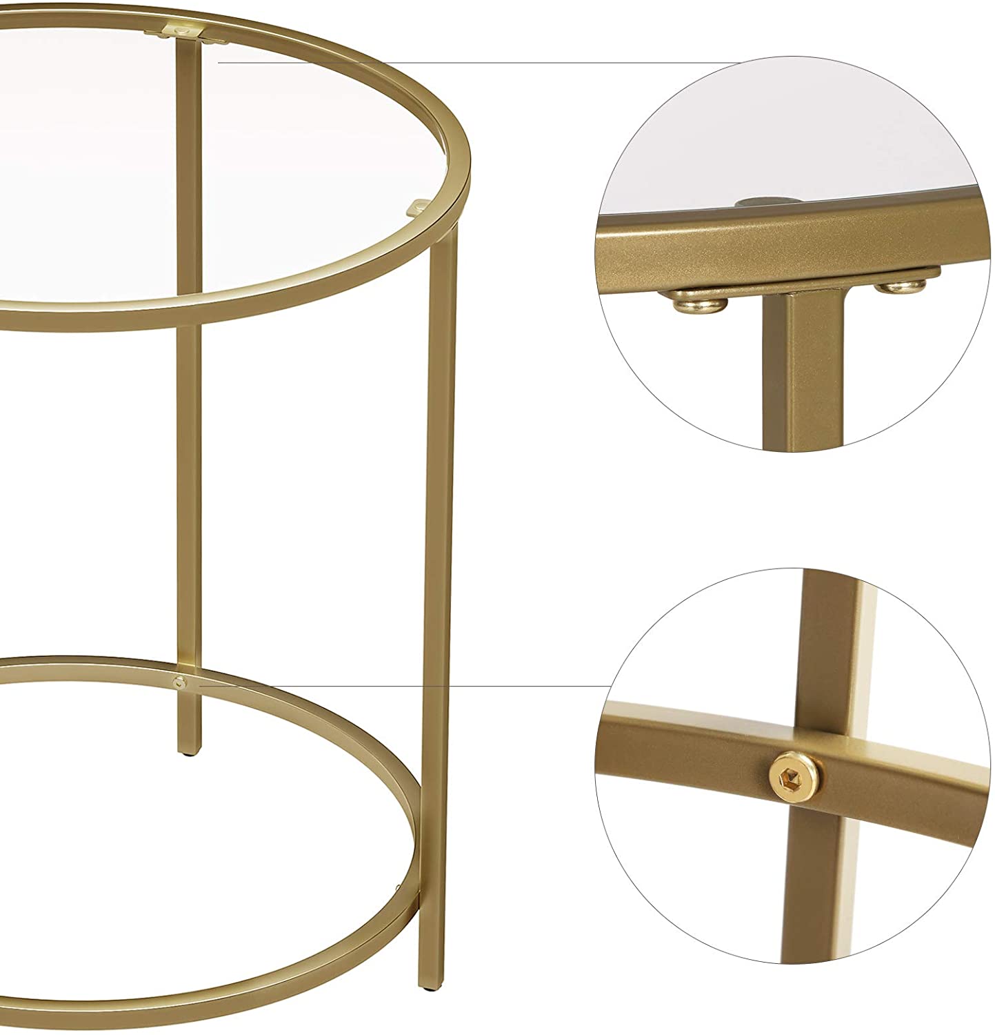 Gold Round Side Table with Golden Metal Frame Robust and Stable 4
