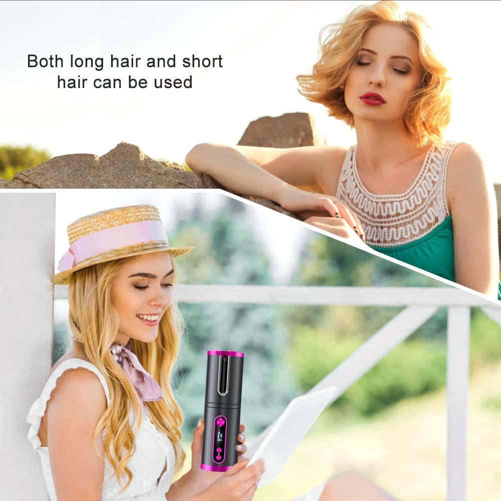 Portable Wireless Automatic Hair Curler for Travel with LED Temperature Display, Timer and USB Rechargeable (Pink) 5