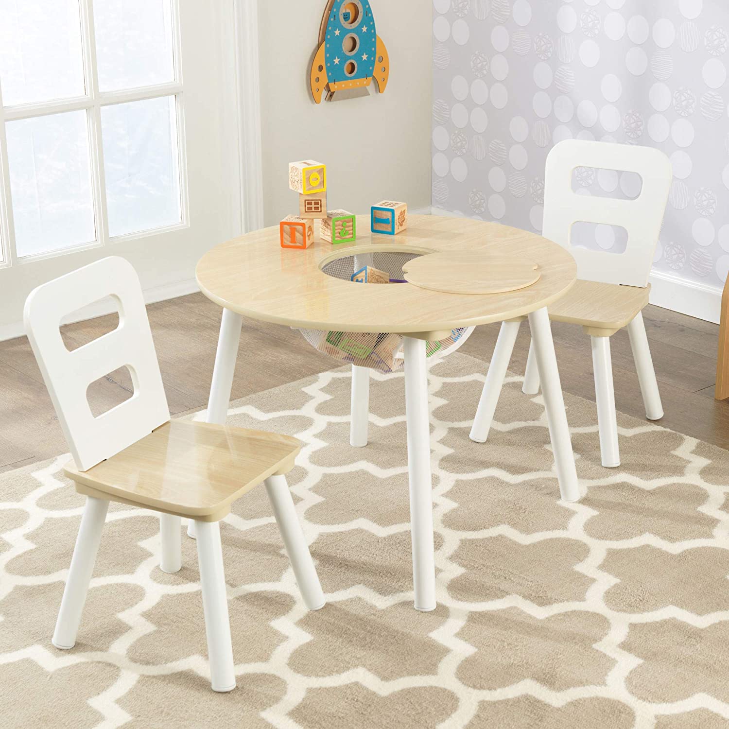 Round Table and 2 Chair Set for children (White Natural) 3