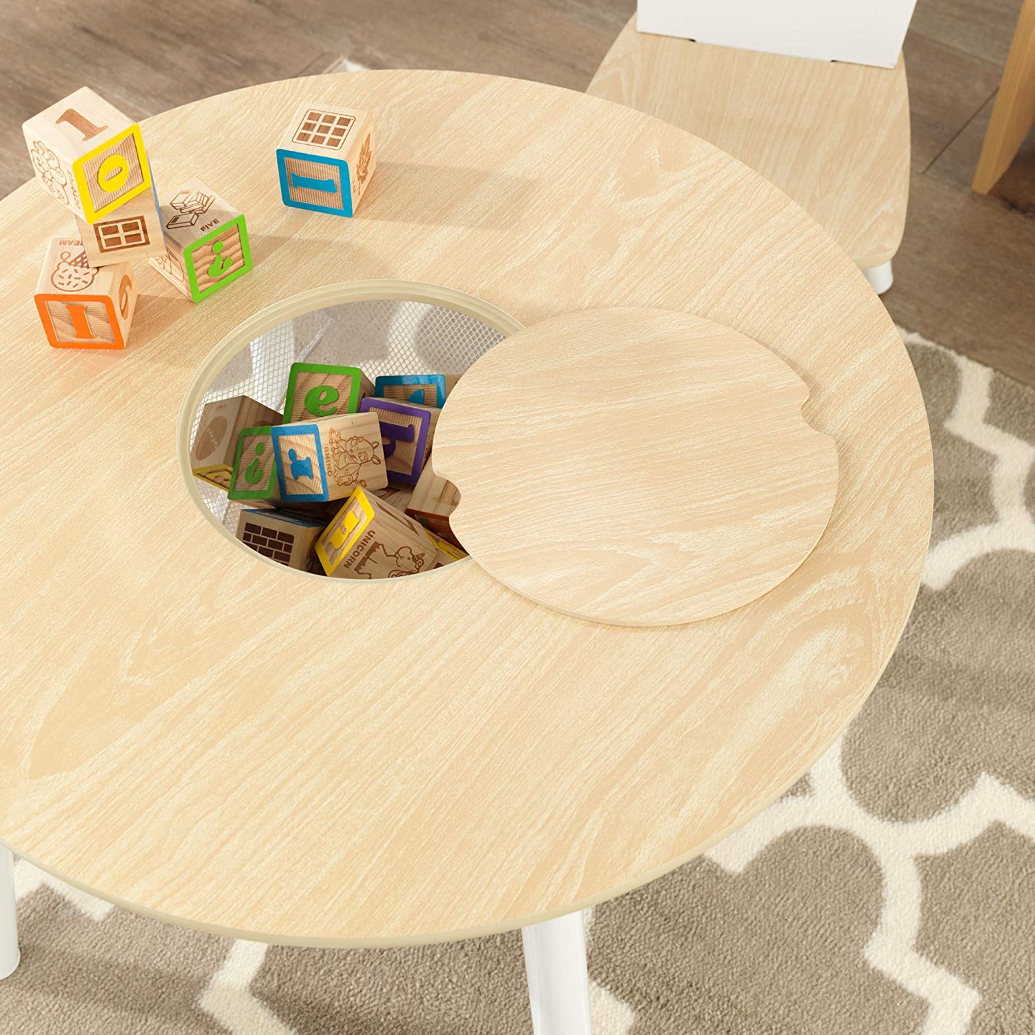 Round Table and 2 Chair Set for children (White Natural) 5