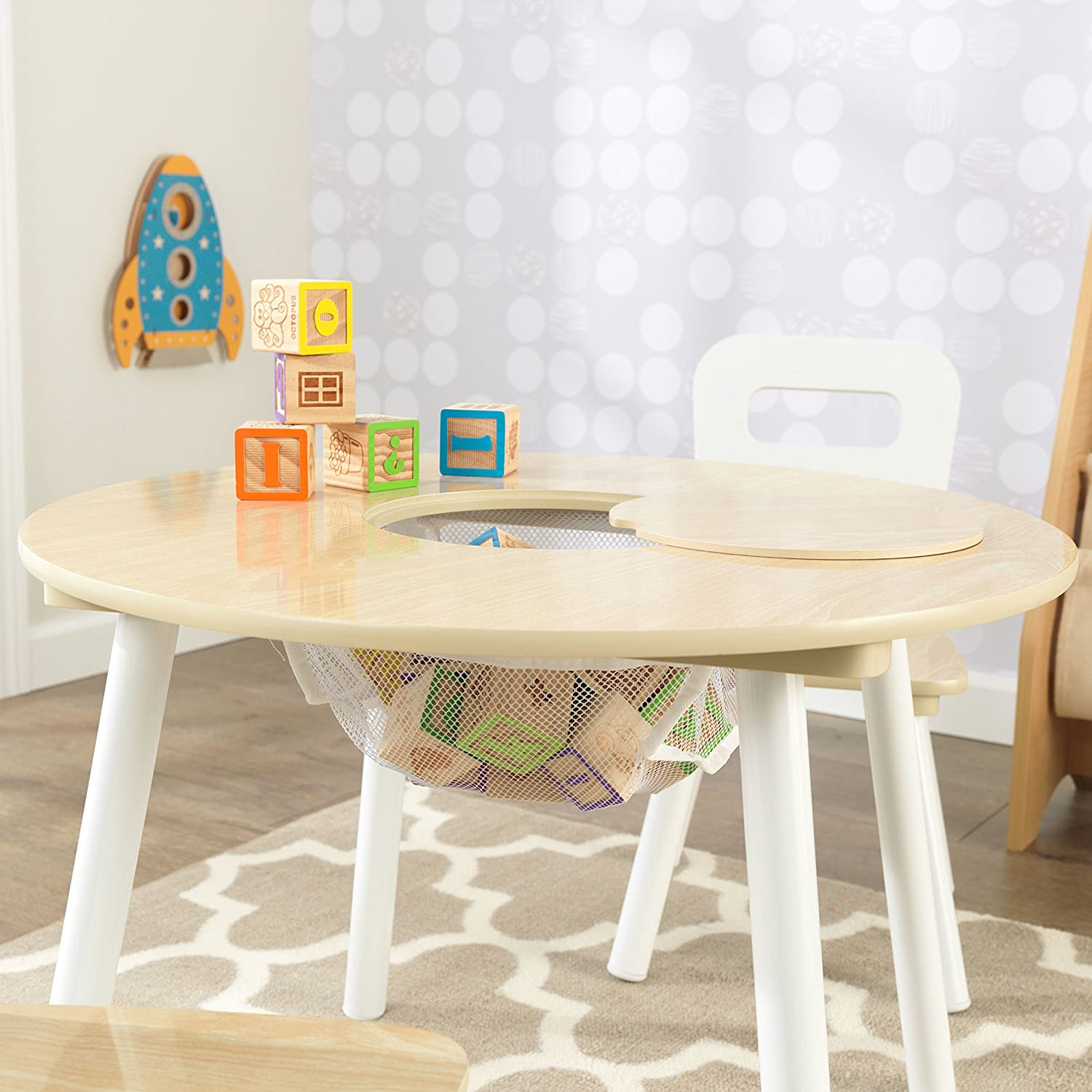 Round Table and 2 Chair Set for children (White Natural) 9