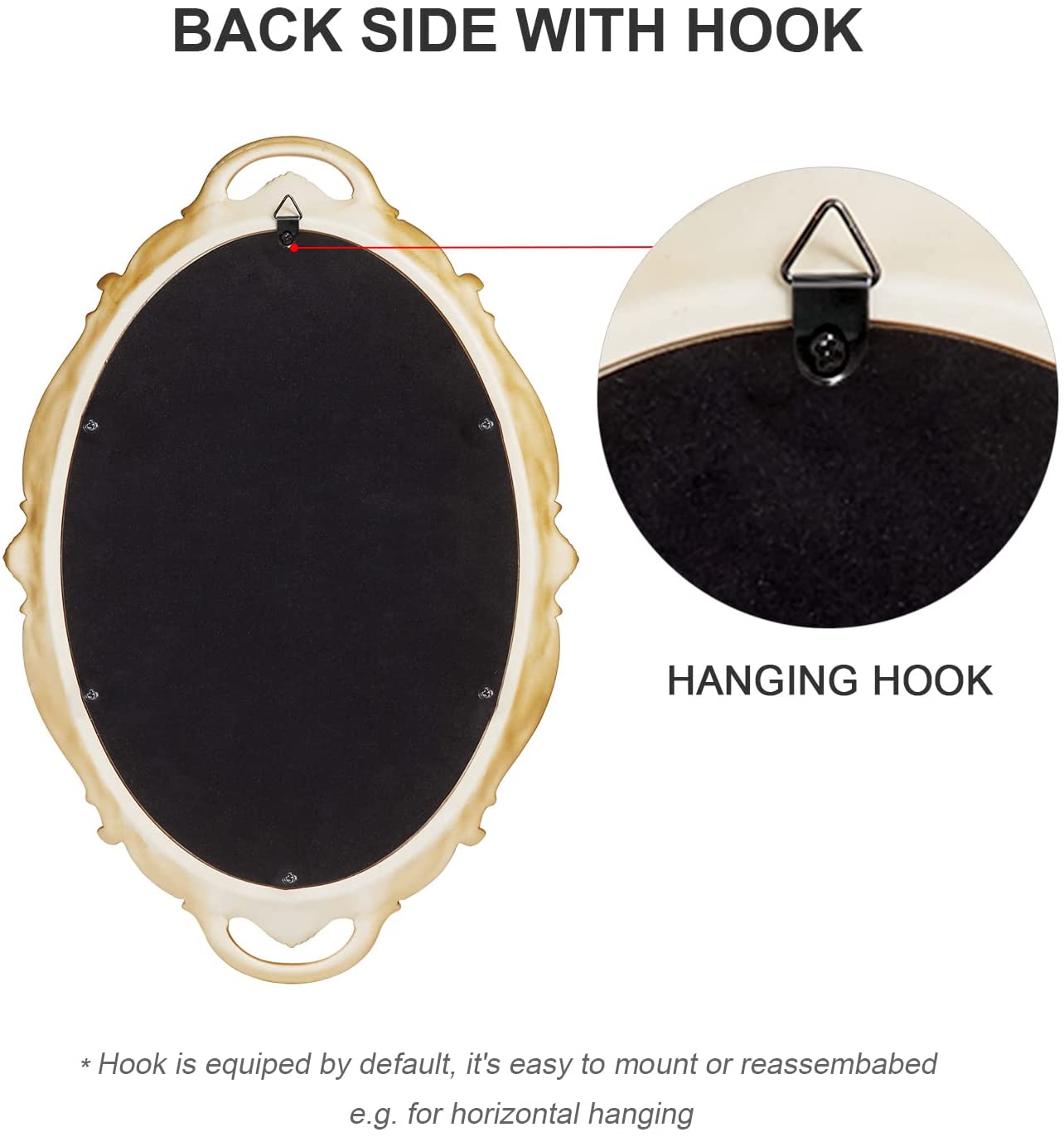 Oval Antique Gold 25 x 38 cm Vintage Carved Hanging Wall Mirror for Bedroom and Living-Room 3