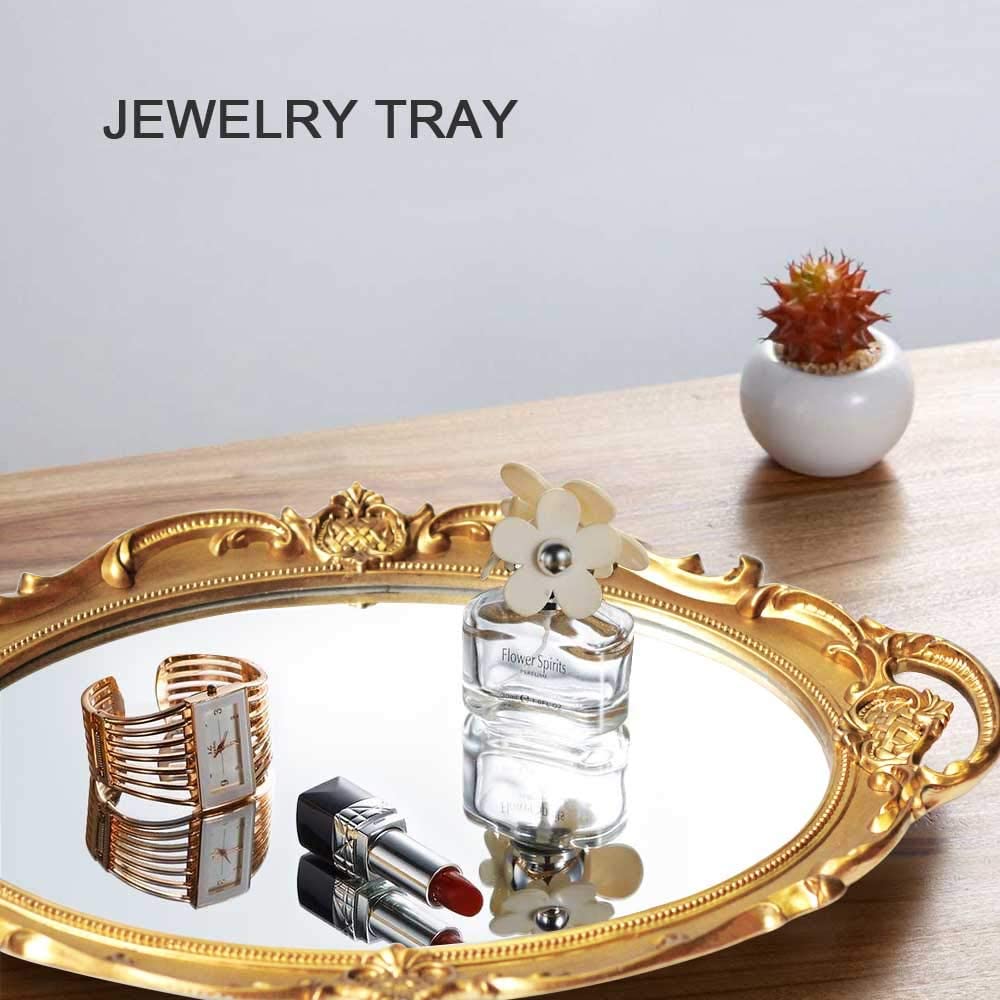 Oval Antique Gold 25 x 38 cm Vintage Carved Hanging Wall Mirror for Bedroom and Living-Room 5