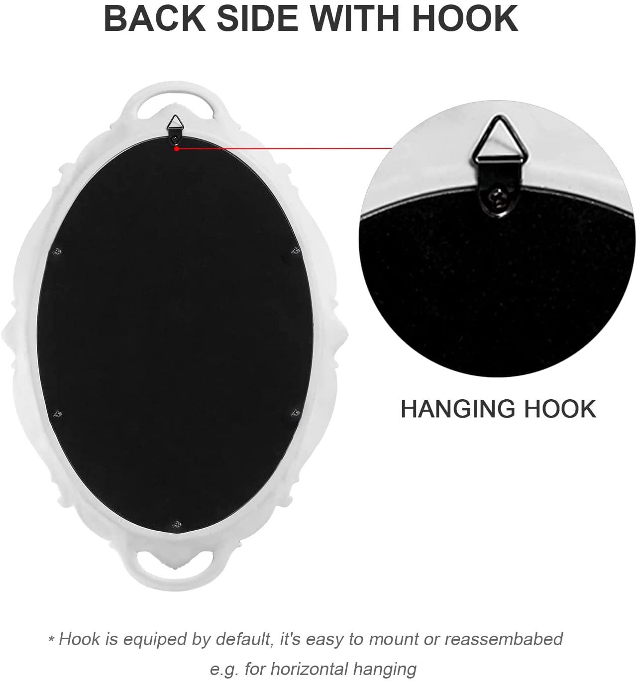 Oval Antique White 25 x 38 cm Vintage Carved Hanging Wall Mirror for Bedroom and Living-Room 3