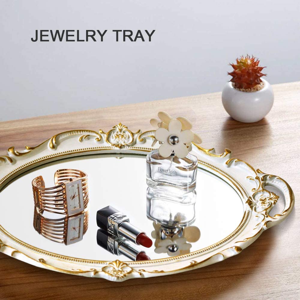 Oval Antique White 25 x 38 cm Vintage Carved Hanging Wall Mirror for Bedroom and Living-Room 5