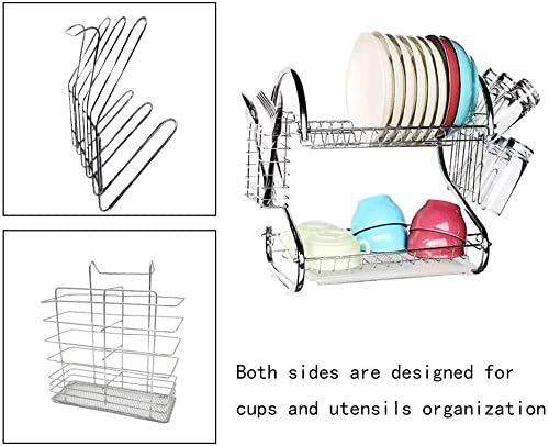 2 Tier Dish Rack with Drain Board for Kitchen Counter and Plated Chrome Dish Dryer Silver 42 x 25,5 x 38 cm 3