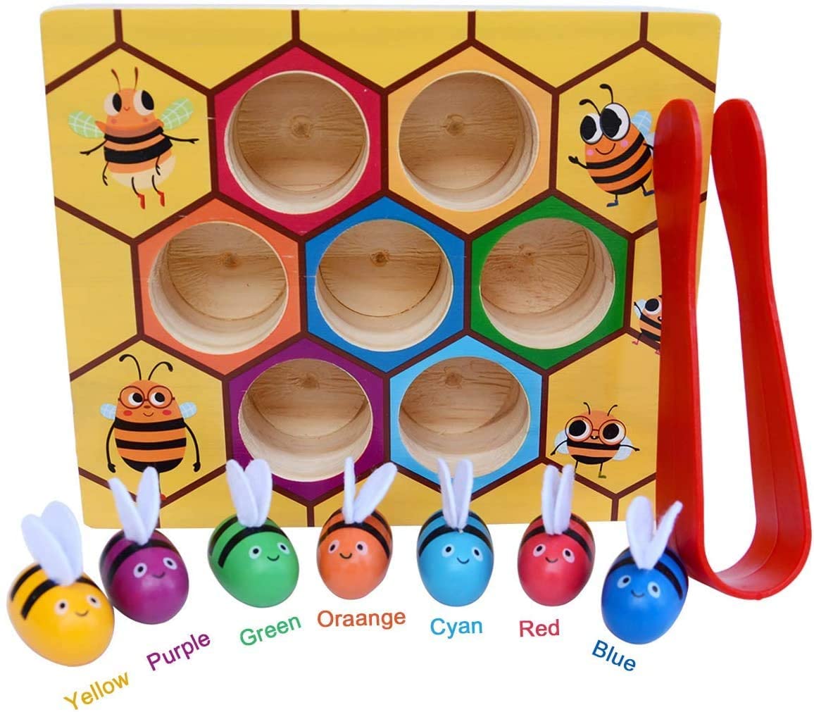 Wooden Bee Toddler Fine Motor Skill Toy - (Montessori Wooden Puzzle Early Learning Preschool Educational Kids) 3