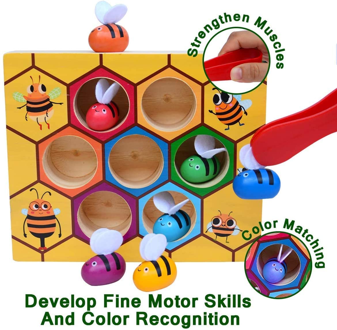 Wooden Bee Toddler Fine Motor Skill Toy - (Montessori Wooden Puzzle Early Learning Preschool Educational Kids) 5