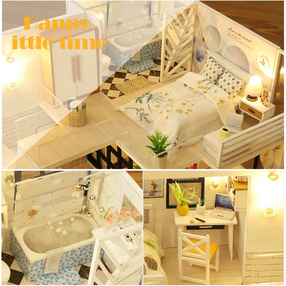 Dollhouse Miniature with Furniture Kit Plus Dust Proof and Music Movement - Happy time (1:24 Scale Creative Room Idea) 3
